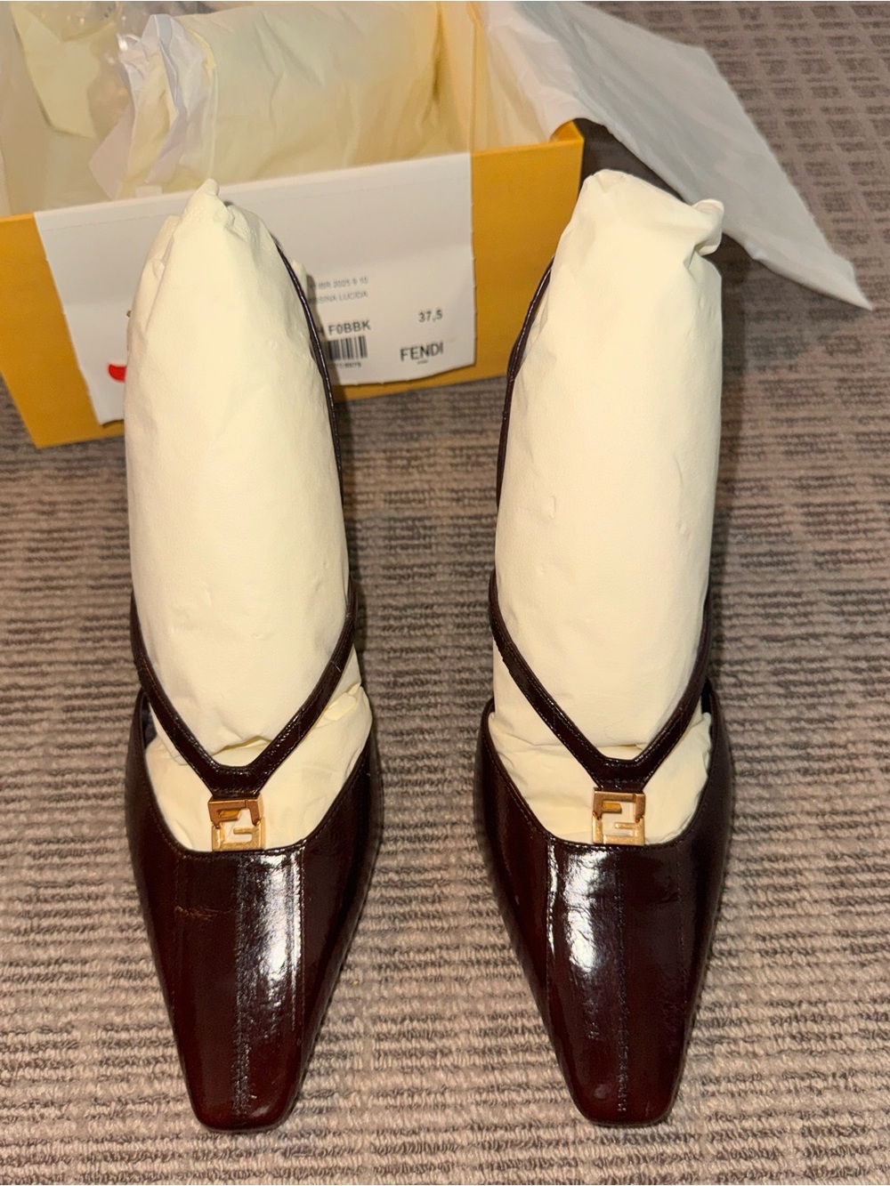 FENDI FFOLD BROWN HAGFISH LEATHER SLINGBACKS